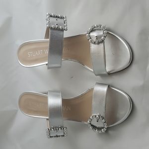 Stuart Weitzman Womens Pearl Geo Buckle Size 8 Slide